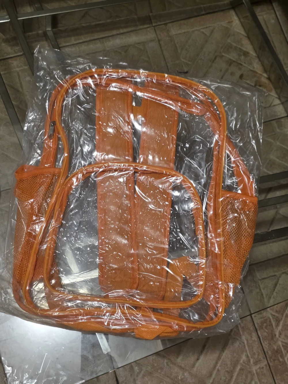 Clear Orange Kids Backpack with Mesh Pockets